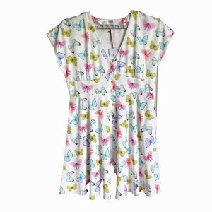 Unique Vintage dress womens 3X white butterfly print retro NEW missing belt